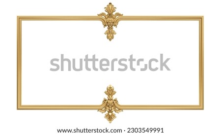 golden frame rectangle 3d render model with detail ornament or carving pattern 