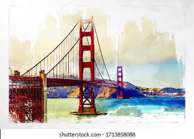 Golden Gate Bridge Marker Sketch Illustration