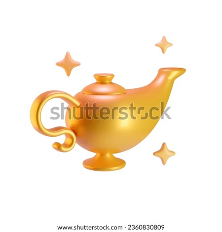 Golden genie lamp, 3D rendered illustration. A magical artifact that can grant wishes. 3D Illustration Stok fotoğraf © 