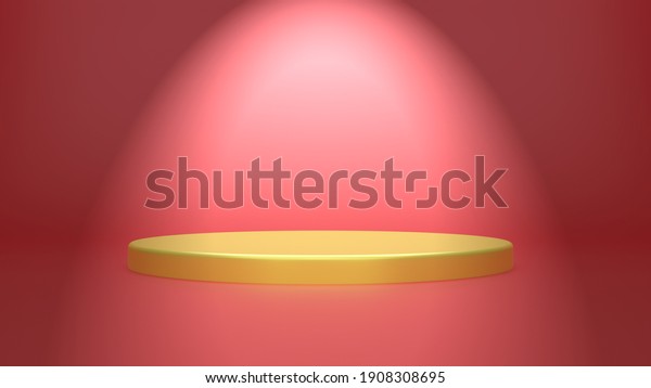 Golden geometric sphere background simple\
podium prototype pallet display and commercial product concept\
scene red background 3d\
rendering.