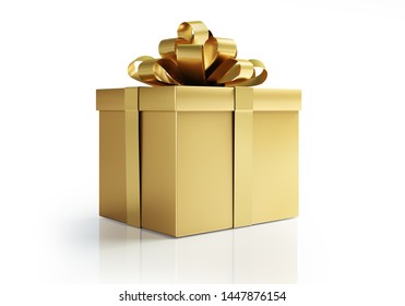 Golden Gift Box With Golden Bow - 3D Illustration