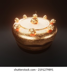 Golden Glitter Cake On A Dark Isolated Background 3d Render