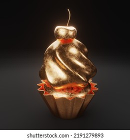 Golden Glitter Cake On A Dark Isolated Background 3d Render