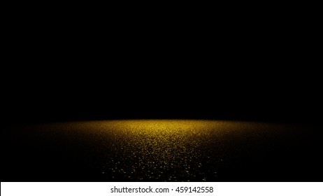 Golden Glitter On A Flat Surface Lit By A Bright Spotlight (3d Illustration)