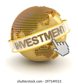 Golden Globe With Investment Text, 3d Render