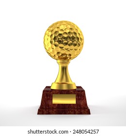 Golden Golf Trophy On White