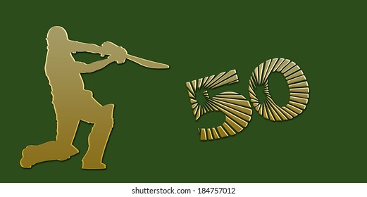 Golden Half Century Or Limited Overs Cricket Banner On Green Background