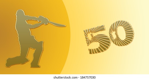 Golden Half Century Or Limited Overs Cricket Banner On Golden Background