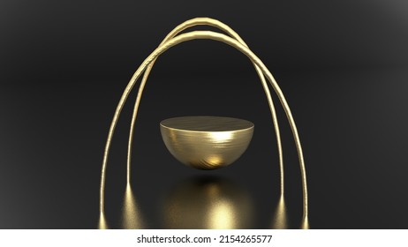 Golden Half Sphere Podium With 3d Rendering Semicircular Product Display Geometric Stand Circle Ring