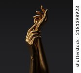 Golden hands pose art sculpture 3d rendering. Abstract female arms gesture