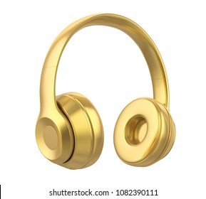 Golden Headphones Isolated. 3D Rendering