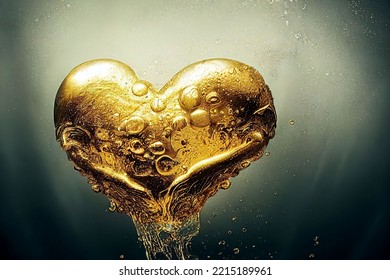 Golden Heart With Dripping Ethereal Energy