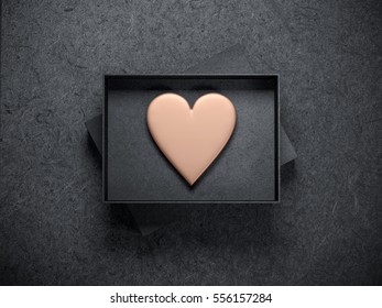 Golden Heart In Opened Black Box Mockup, 3d Rendering