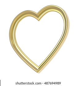 Golden Heart Picture Frame Isolated On White. 3D Illustration.