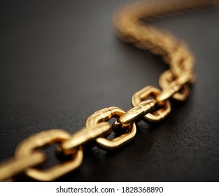 Golden Heavy Metal Chain. Strong Gold Steel Connection Security Concept. 3d Rendering Illustration