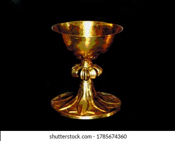 Golden Holy Grail On Black Background