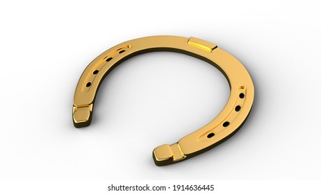 Golden Horseshoe, Symbol Of Good Luck, Horse Shoe Mascot On White Background 3d Illustration