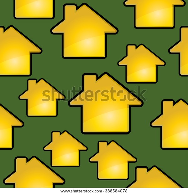 Golden Houses On Green Seamless Background Stock Illustration