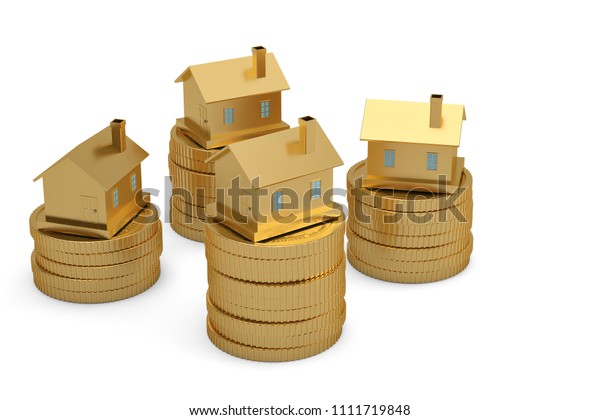 Golden Houses On Stacks Coins On Stock Illustration