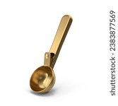 Golden Ice cream scoop spoon isolated on white background, 3D rendering