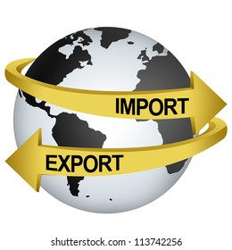 Golden Import And Export Arrow Around The Gray Earth For Business Direction Concept Isolate on White Background