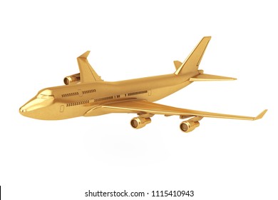 Golden Jet Passenger's Airplane on a white background. 3d Rendering