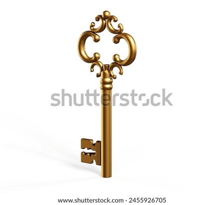 Golden key isolated 3d render on white
