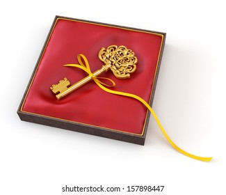 Golden Key On A Red Box