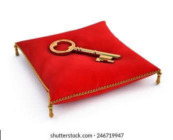 Golden Key On Red Pillow