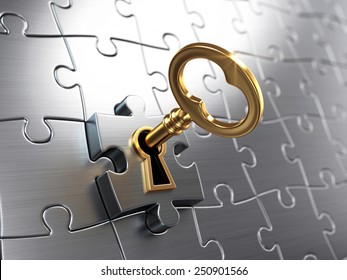 Golden key and puzzle 