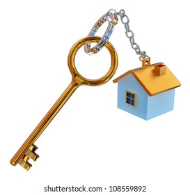 Golden Keys From The House With Charm As Symbol Of Mortgage Credit Lending