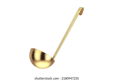 Golden Kitchen Soup Ladle On A White Background. 3d Rendering