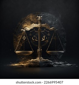 Golden Libra zodiac sign against space background. Astrology calendar. Esoteric horoscope and fortune telling concept. 