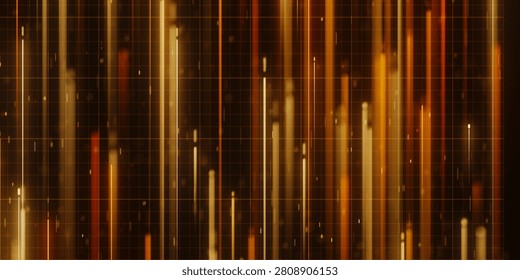 Golden light speed data lines in abstract cyberspace. 3D futuristic quantum technology background.