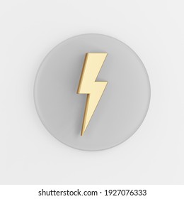 Golden Lightning Icon. 3d Rendering Gray Round Key Button, Interface Ui Ux Element