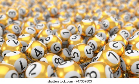 golden lottery balls stack background. 3d illustration