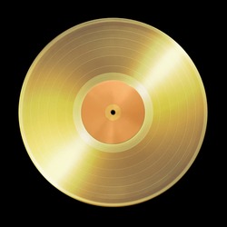 Doré LP Doré Mono Phono MC MM Long Play Vinyl Piste De Musique Analogique Bande Sonore étiquette Rouge Isolée Sur Fond Noir. Il Y A Un Chemin De Détourage.