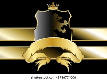 Golden Luxury Heraldic Shield Wolf Crest Illustration