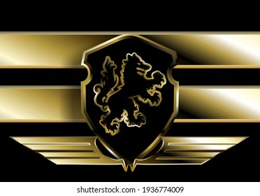 Golden Luxury Heraldic Shield Wolf Crest Illustration