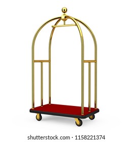 Golden Luxury Hotel Luggage Trolley Cart On A White Background. 3d Rendering