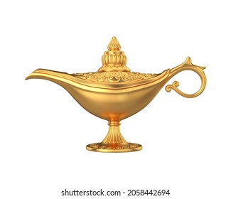 Golden magic lamp on a white background, 3d render