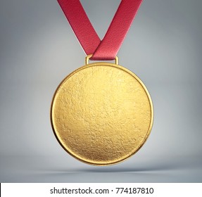 golden medal isolated on a grey  background. 3d illustration