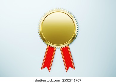 A golden medal with red ribbons on a clean background, perfect for award concepts. Ideal for branding and design needs. 3D Rendering - Powered by Shutterstock