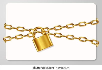 The golden metal chain   padlock  handcuffed card   illustration