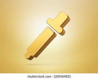 Golden Metal Color Dropper Or Picker 3d Icon Object Isolated  Background 3d Illustration.