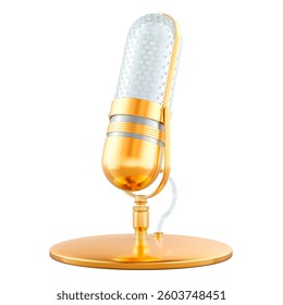 Golden Microphone, 3D rendering isolated on white background