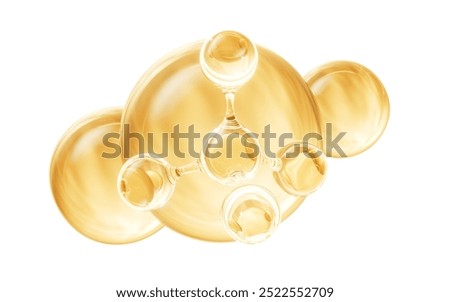 Golden molecule and liquid bubble, 3d rendering. 3D illustration.