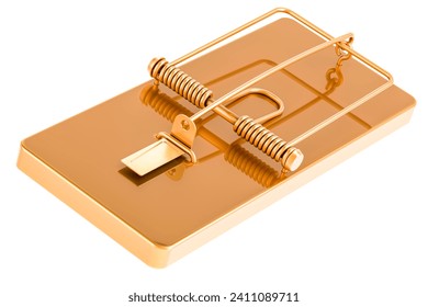Golden mousetrap, 3D rendering isolated on white background