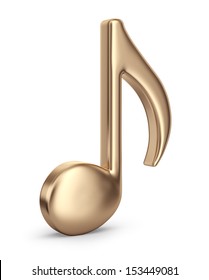 Goldene Musiknote. 3D-Symbol einzeln auf weißem Hintergrund