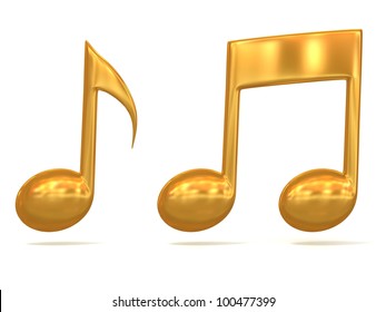 Golden Music Note 3d Icons On White Background